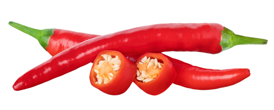 Spicy Chili pepper isolated on white or transparent background. Hot red chilli pepper.