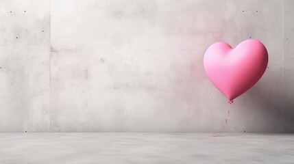Pink heart shaped balloon on concrete wall background. Generative AI. - obrazy, fototapety, plakaty
