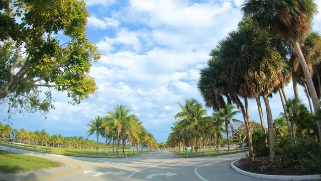 Driving to Crandon Park in Key Biscayne. Florida, USA