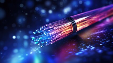 Fiber optic cable for internet network connection technology background. AI generated image - obrazy, fototapety, plakaty