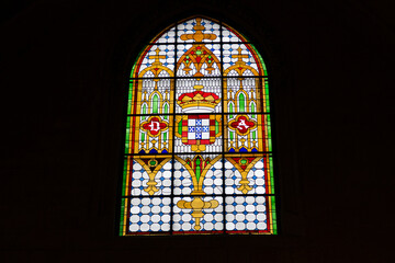 Stained glass window of the Cathedral of Burgos, Castilla y León, Spain.