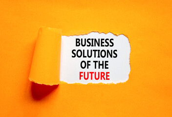 Business solutions of the future symbol. Concept words Business solutions of the future on beautiful orange paper. Beautiful brown paper background. Business solutions of the future concept Copy space