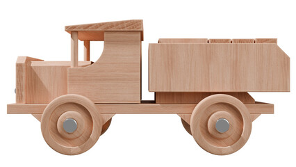 Wooden toy truck with transparent background. 3d rendering