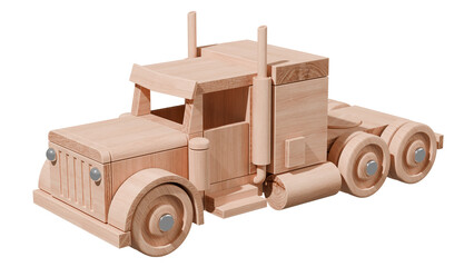 Wooden toy truck with transparent background. 3d rendering