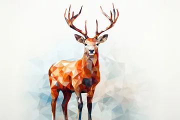 Gordijnen Majestic Poly Stag: Geometric Deer Illustration on Abstract Christmas Background © SHOTPRIME STUDIO