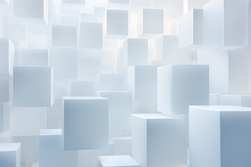 Abstract white cubes background. Numerous white cubes in varying sizes creating an abstract geometric pattern