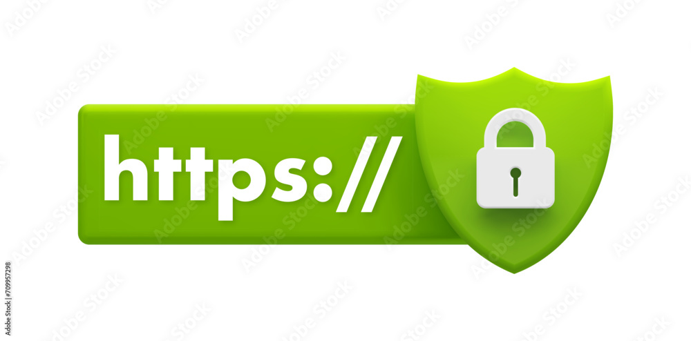Poster secure https protocol shield symbolizing website security and encrypted internet connection