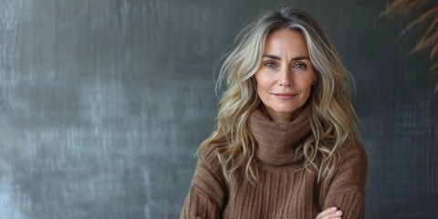 Obraz premium Portrait of a mature and attractive businesswoman, showcasing elegance, confidence, and happiness in an office setting.