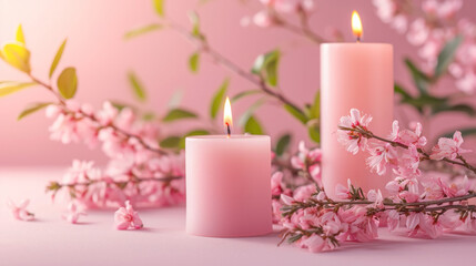 Obraz na płótnie Canvas pink roses aroma scented candles 