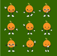 Fototapeta premium Tangerine character set. Fruit citrus mascot collection 