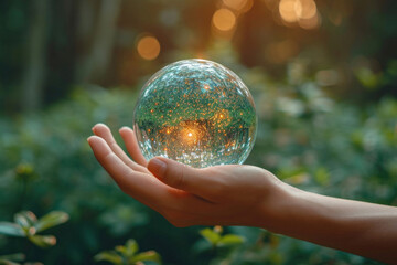 A woman's hand gently encircles a sphere that embodies global mental health awareness