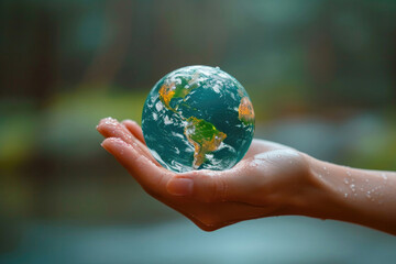 A woman's hand gently encircles a sphere that embodies global mental health awareness