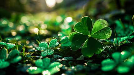 St. Patrick's Day background with shamrocks and golden coins