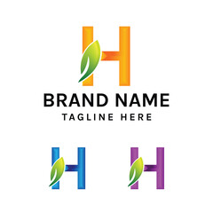 H Letter and leaves logo design template  