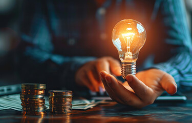 businessman holding coins putting in glass with using smartphone and calculator to calculate concept saving money for finance accounting