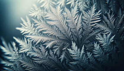Frosty Elegance: Macro Detail of Ice Crystals on Windowpane