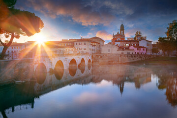 Rimini, Italy. Cityscape image of historical center of Rimini, Italy at sunrise. - obrazy, fototapety, plakaty