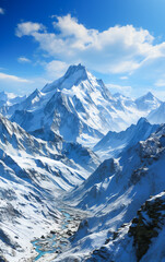 Obraz premium Blue Skies Over the Alpine Peaks. Aerial Mountain Majesty