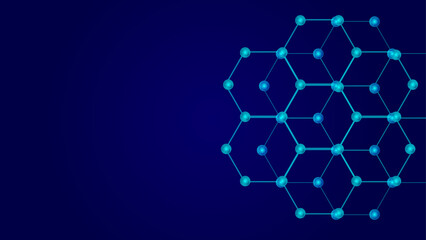  abstract futuristic hexagons on a dark blue background for network connection, computer, and communication technology. vector illustration