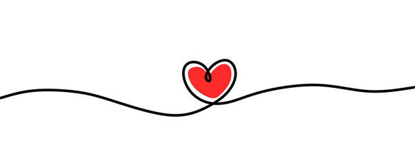 One continuous drawing of heart and color shape love sign. Thin contour and romantic symbol for greeting card and web banner. Doodle outline no background illustration
