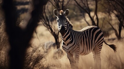 zebra in the savannah, wild life - obrazy, fototapety, plakaty