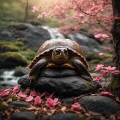 turtle meditating on a rock
