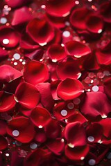 Close-up of rose petals and confetti with soft lighting.