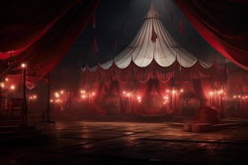 At night, a circus tent comes alive with dazzling illuminations. - obrazy, fototapety, plakaty