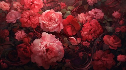 the passion of red and the delicacy of pink blooms.