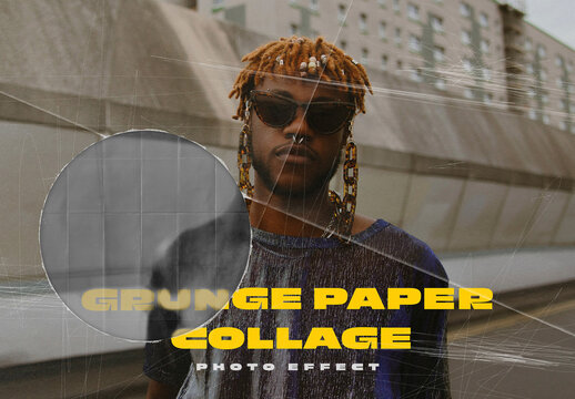 Grunge Paper Collage Photo Effect Mockup
