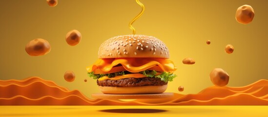 Illustration of a creatively designed printed fake yellow hamburger - a concept for futuristic food.