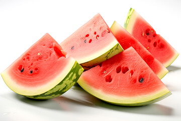 slices of juicy ripe watermelon are on white background.