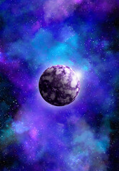 Unknown planet from outer space. Space nebula. Cosmic cluster of stars. Outer space background. 3D Illustration