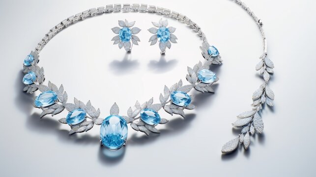 the sparkle and sophistication of jewelry set against a pure white background, creating a visually striking image.