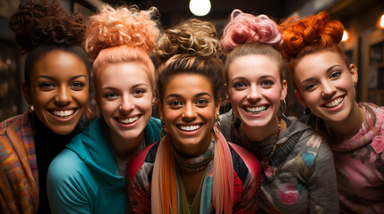 Fototapeta premium Crazy Hair Clan. Quirky Hairstyle Ensemble..