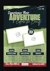 Template for travel holiday tourism marketing and sale promotion. Travelling Template for flyer, holiday package trip and travel advertisement