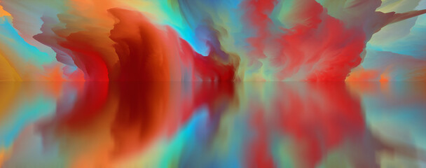 Magical world. Abstract Landscape, surreal lake and reflections. art, creativity and imagination. 3d illustration