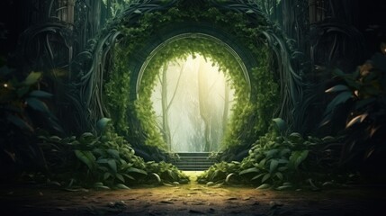 Fantasy forest portal. Copy space.