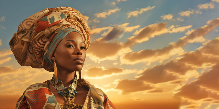 Beautiful young woman wearing traditional African head wrap - Powered by Adobe
