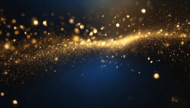 abstract background with slight Dark blue and gold particle. Christmas Golden light shine particles bokeh on dark background. Gold foil texture. Holiday concept.