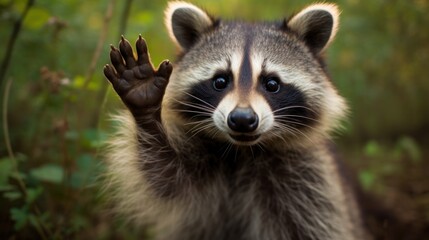 Happy raccoon pleased to welcome you.