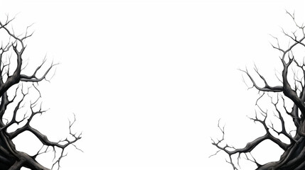 Illustration of a frame of rustling black branches, on a white background created with Generative Ai