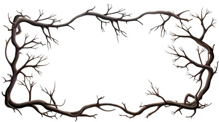 Illustration of a frame of rustling black branches, on a white background created with Generative Ai