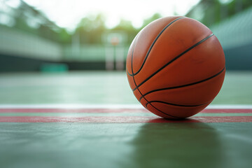 Close up of basketball ball at the basketball court