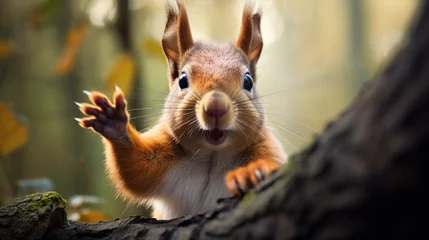 Fotobehang Happy squirrel pleased to welcome you. © vlntn