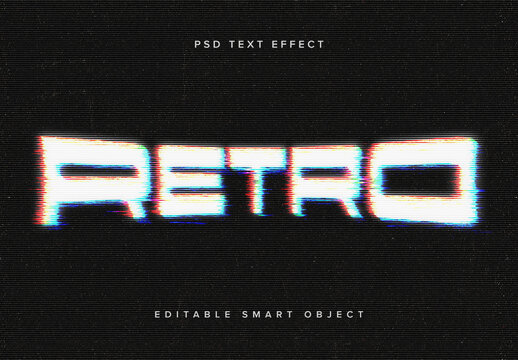 Vintage Retro Glitch Text Effect Mockup