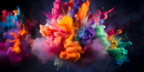 Fototapeta na wymiar An explosion of holi colors. explosion of paint on a black background. Holi paint