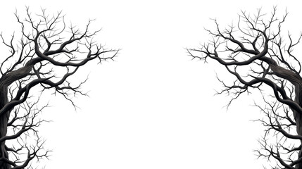 Illustration of a frame of rustling black branches, on a white background created with Generative Ai