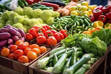 Colorful Harvest: Fresh Organic Vegetables for Sale at a Vibrant Market Stall