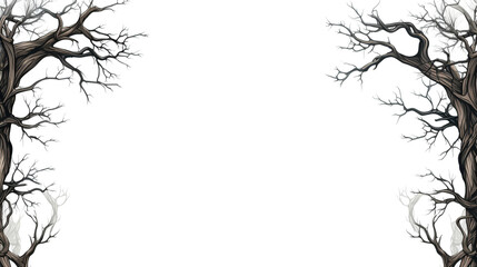 Illustration of a frame of rustling black branches, on a white background created with Generative Ai